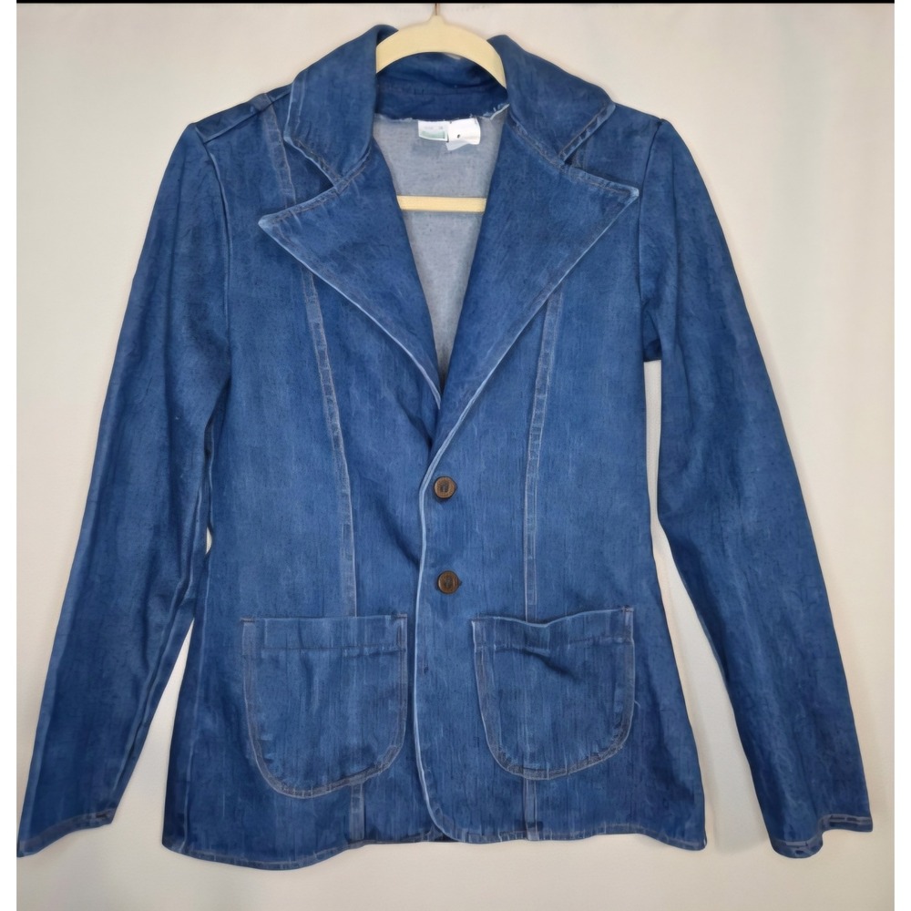 Vintage Maverick Denim‎ Print Knit Blazer Jacket Blue 70s Retro Womens Medium
